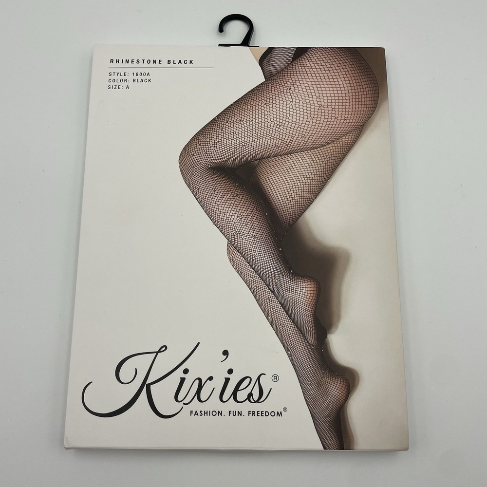 Rhinestone Black Fishnet Pantyhose Kix'ies Style 1600A Size A Sparkly Sexy Nylon